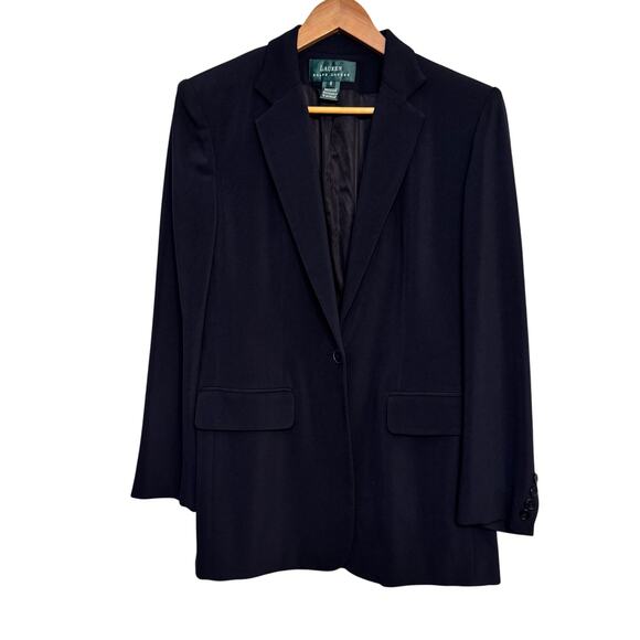 Vintage Lauren Ralph Lauren Navy Blue Blazer Sz 6 Classic Single-Breasted Jacket - Picture 1 of 11